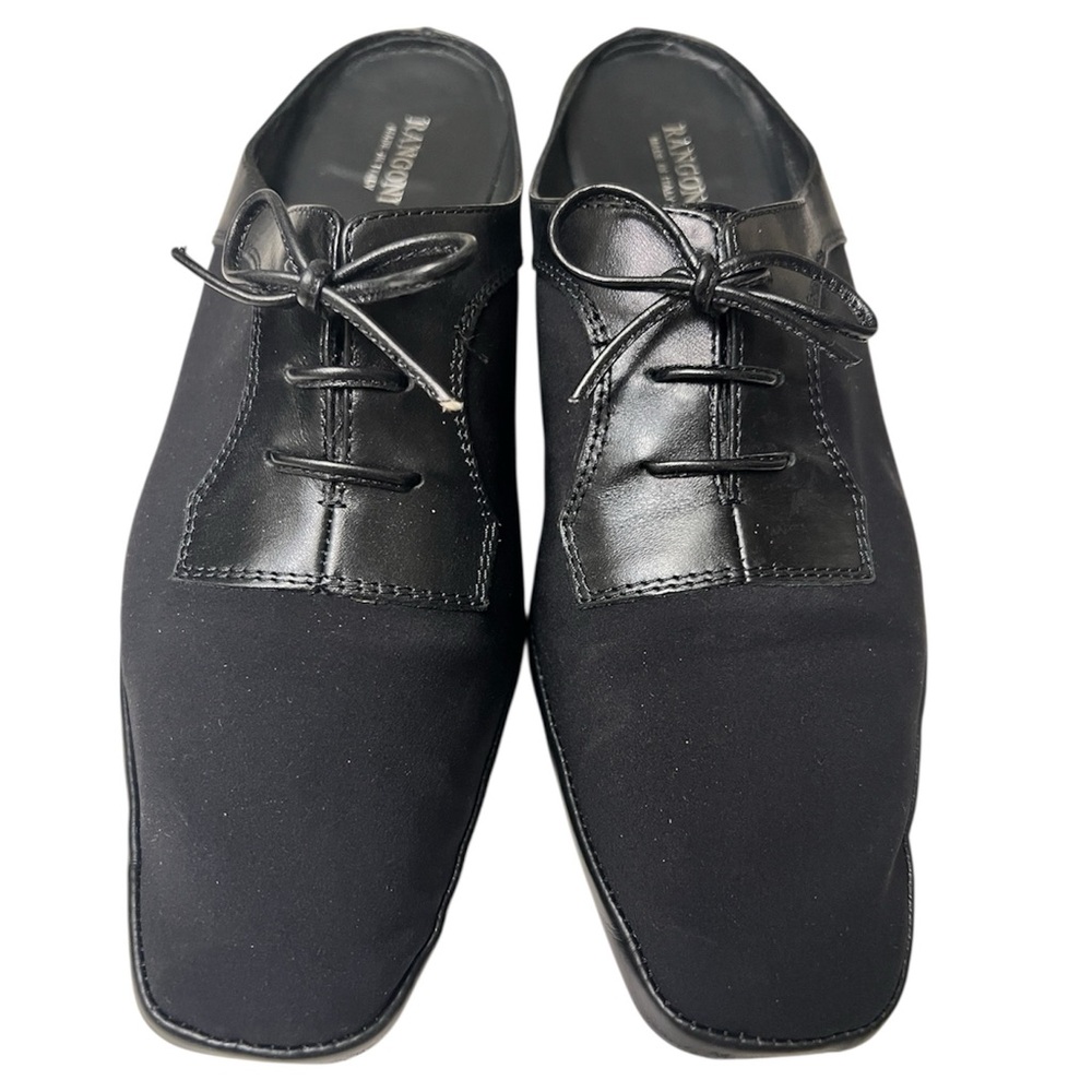 Rangoni Black Leather / Fabric Mules Slip on Shoes iOriginal Box Made in Italy